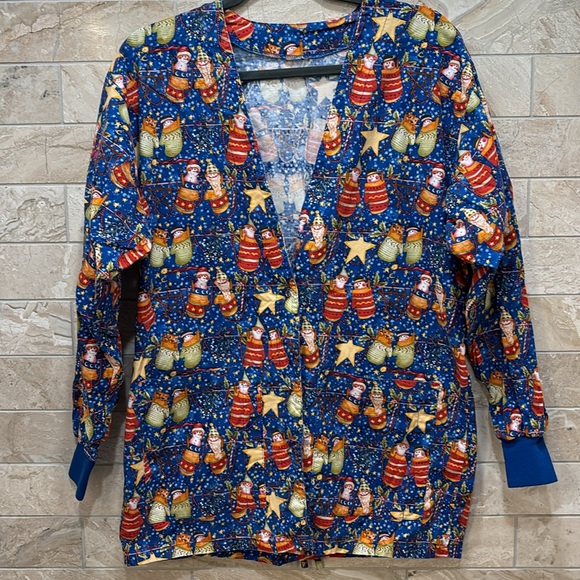 Holiday Medical Scrub Top and Matching Jacket Set Size Medium 100% Cotton - Picture 6 of 10